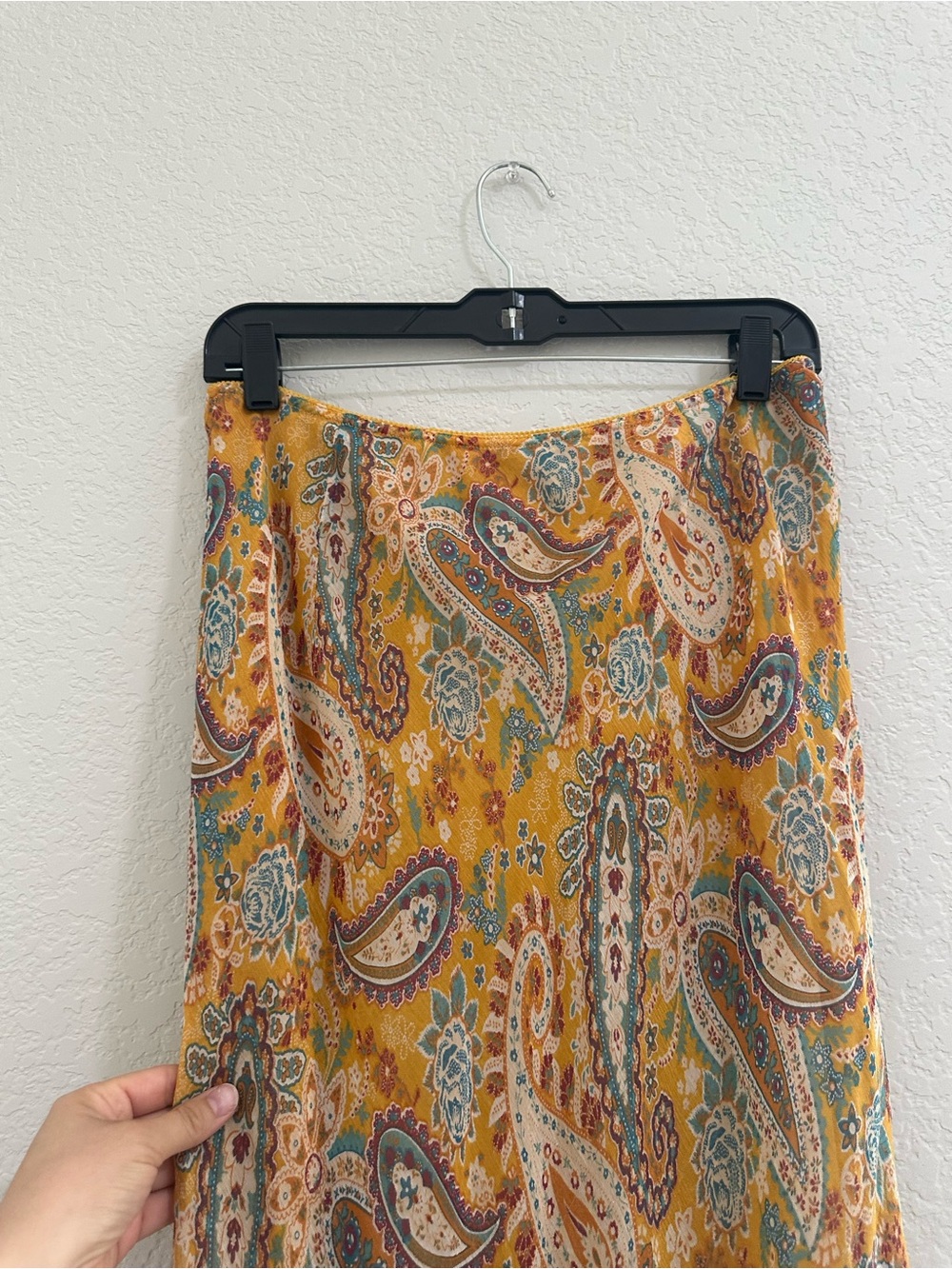 Sundance 100% Silk Whimsy Goth Vintage 90s Mustard Paisley Maxi Skirt - Picture 4 of 7